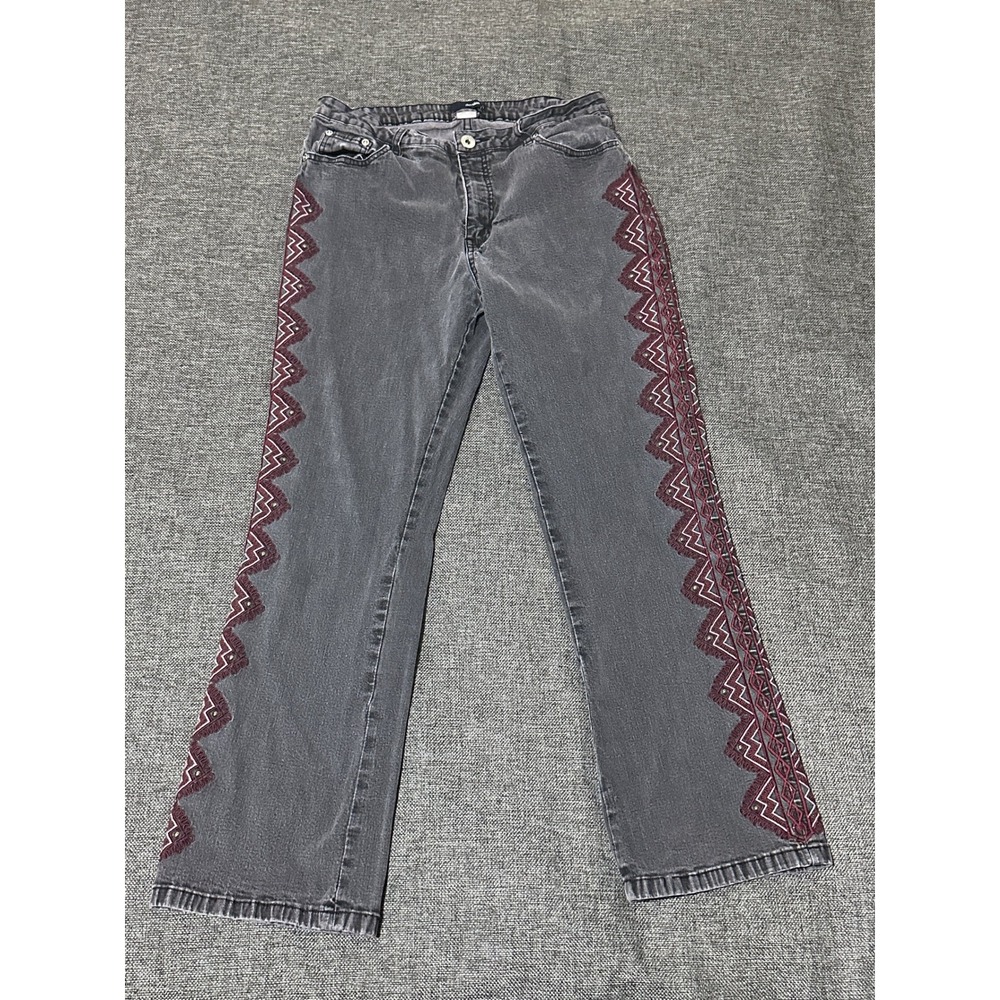 Denim 24/7 Women's 14W Jeans Gray Embroidered Zig Zag Side Detail